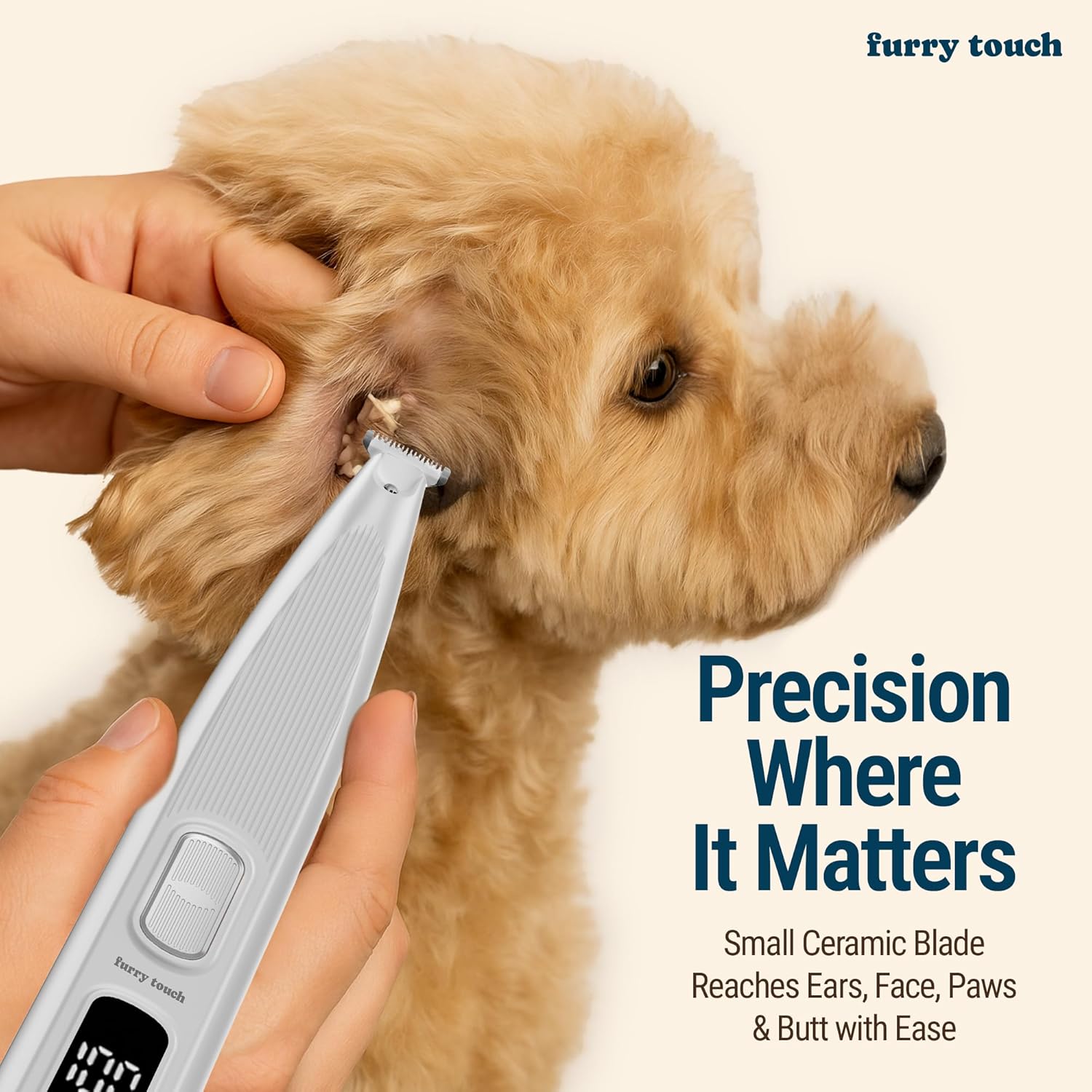Dog Paw Trimmer - Electric Cordless Pet Clippers for Dogs &amp; Cats - Quiet Dual-Speed Groomer with Pet-Safe Blade for Feet, Ears, Face - USB-C Rechargeable - with Travel Bag, Comb &amp; Brush